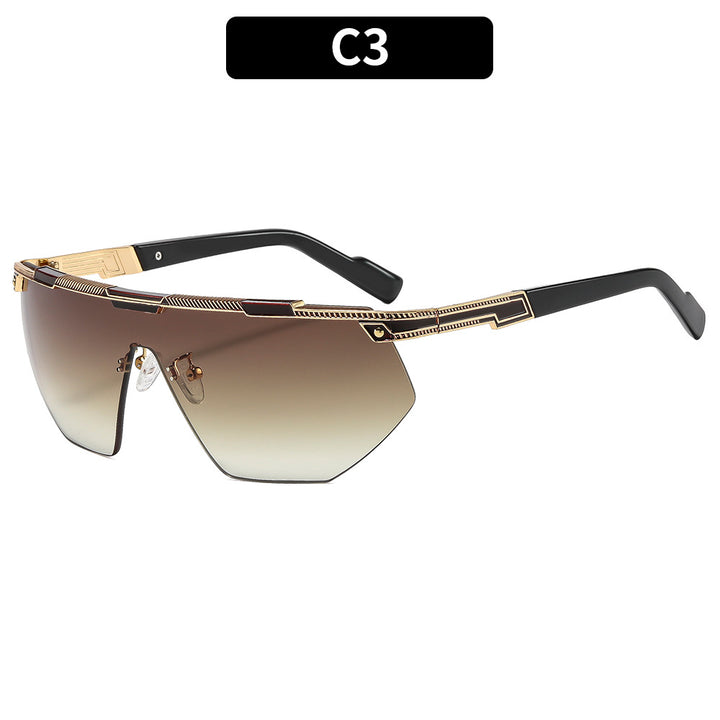 Modische Schild-Sonnenbrille mit luxuriösen Metallelementen
