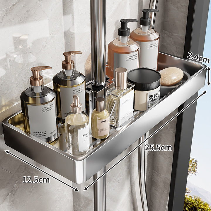 Schlanke Edelstahl-Duschregal-Organizer mit integriertem Handtuchhalter