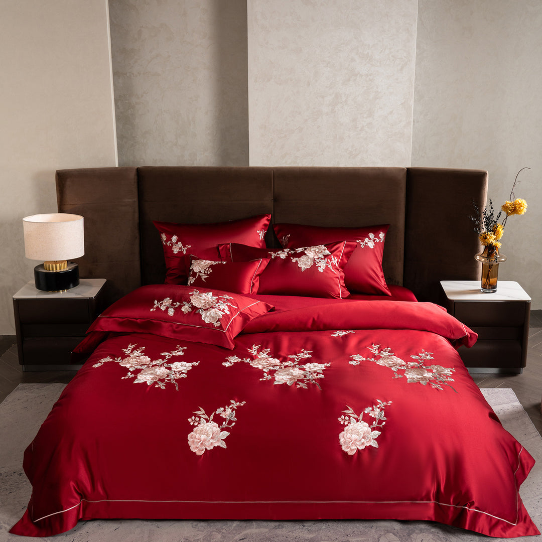 Bestickte Satin Bettdeckenbezug Bettwäsche Set