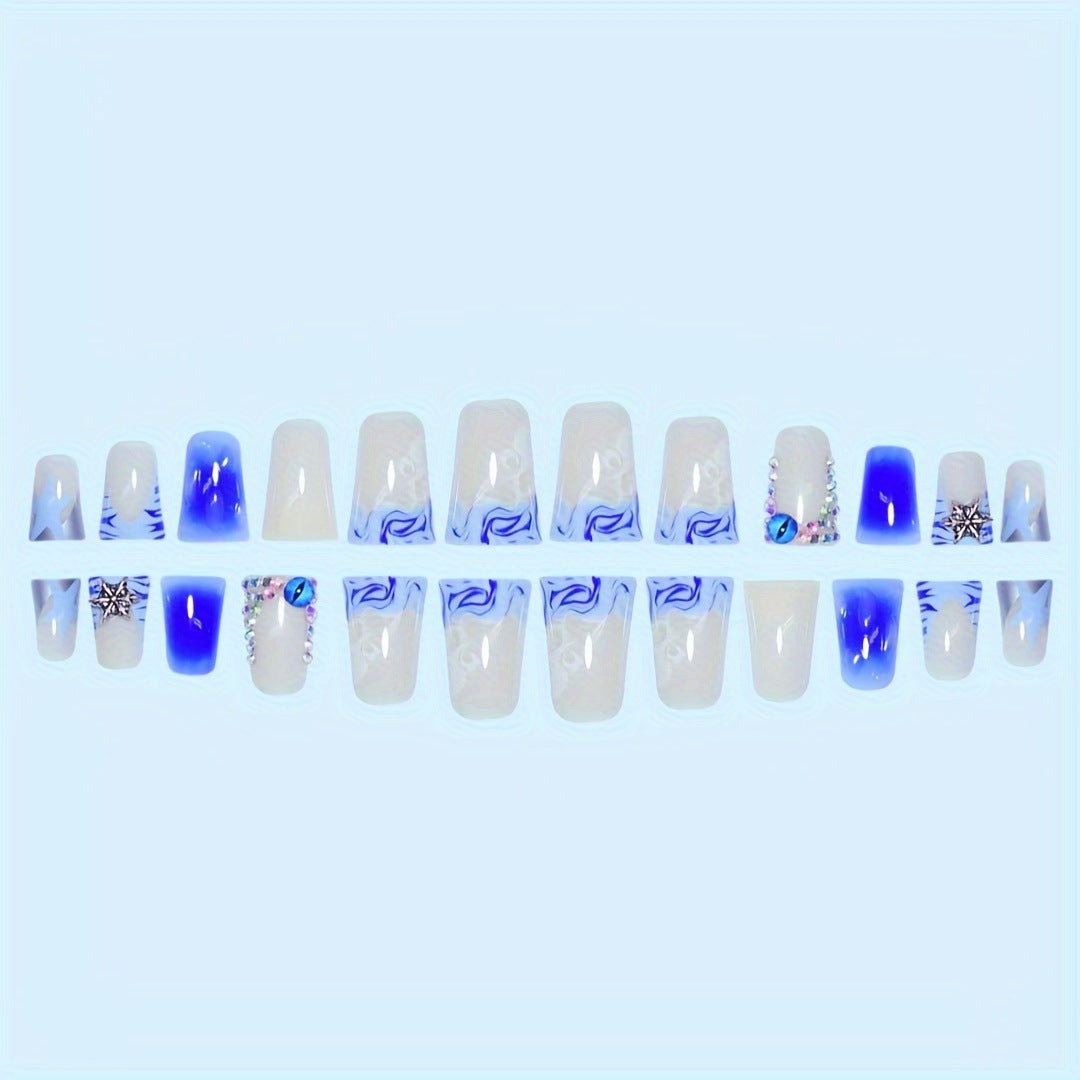 Dekoratives Press-on-Nagelkunst-Set mit Edelsteinakzenten Karnz