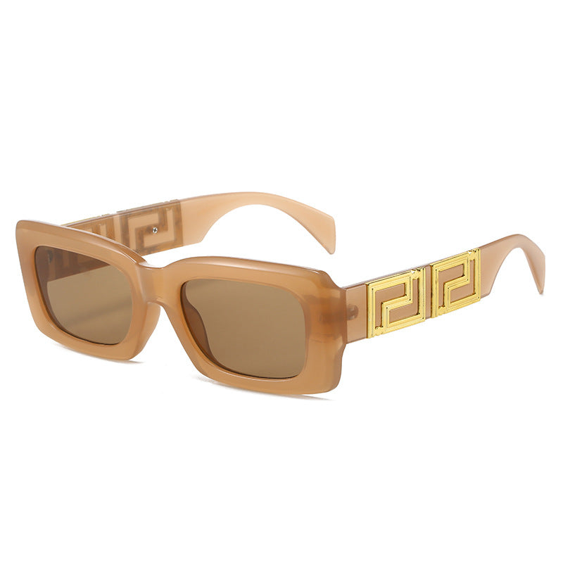 Damen elegante quadratische Sonnenbrille mit luxuriösem Goldakzent Karnz