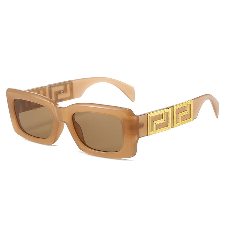 Damen elegante quadratische Sonnenbrille mit luxuriösem Goldakzent Karnz