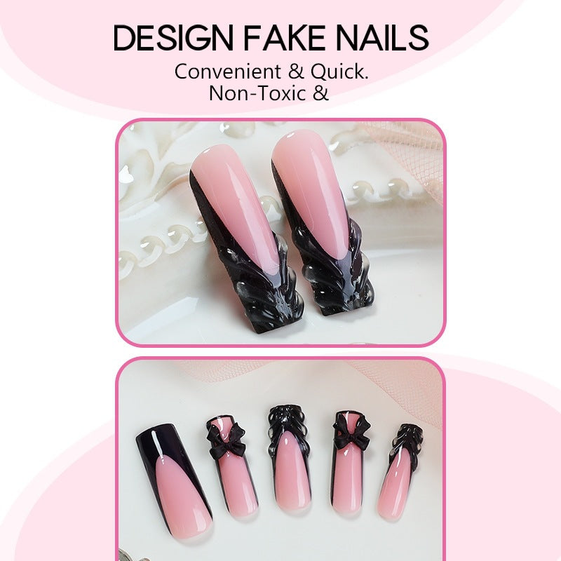 Kunstnagelset mit stilvollen schwarzen und rosa Designs Karnz