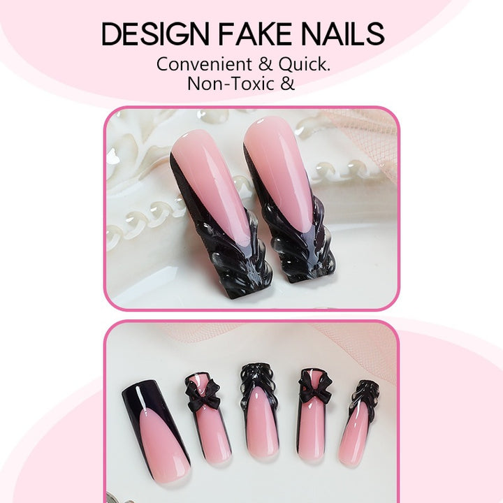 Kunstnagelset mit stilvollen schwarzen und rosa Designs Karnz