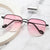 Damen Designer-Brille mit quadratischem Rahmen und glänzender Metallstruktur Karnz