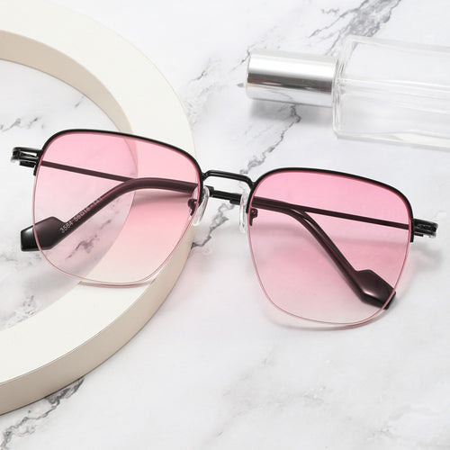 Damen Designer-Brille mit quadratischem Rahmen und glänzender Metallstruktur Karnz