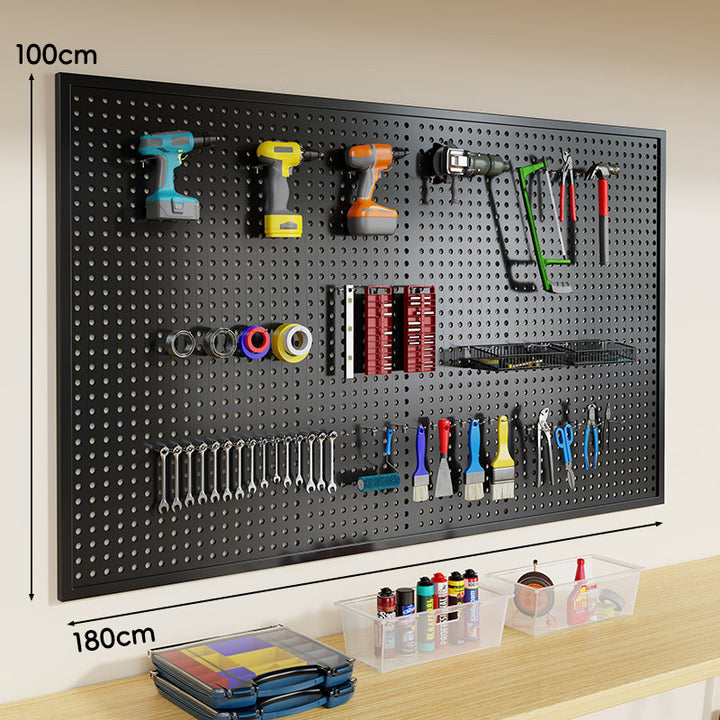 Wandmontiertes perforiertes Metall-Pegboard-Werkzeugorganisator-Panel mit modularen Haken und Aufbewahrungsbehältern