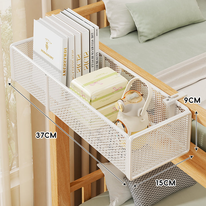 Klemmbares Mesh-Bettseitenregal mit mehreren Haken