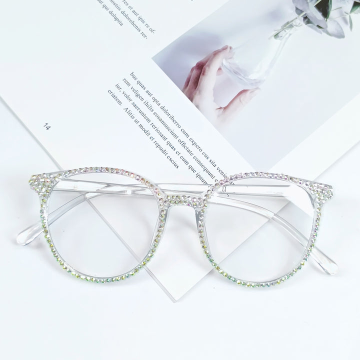 Damen Stylische Katzenaugen-Brille mit funkelndem Strassbesatz Karnz