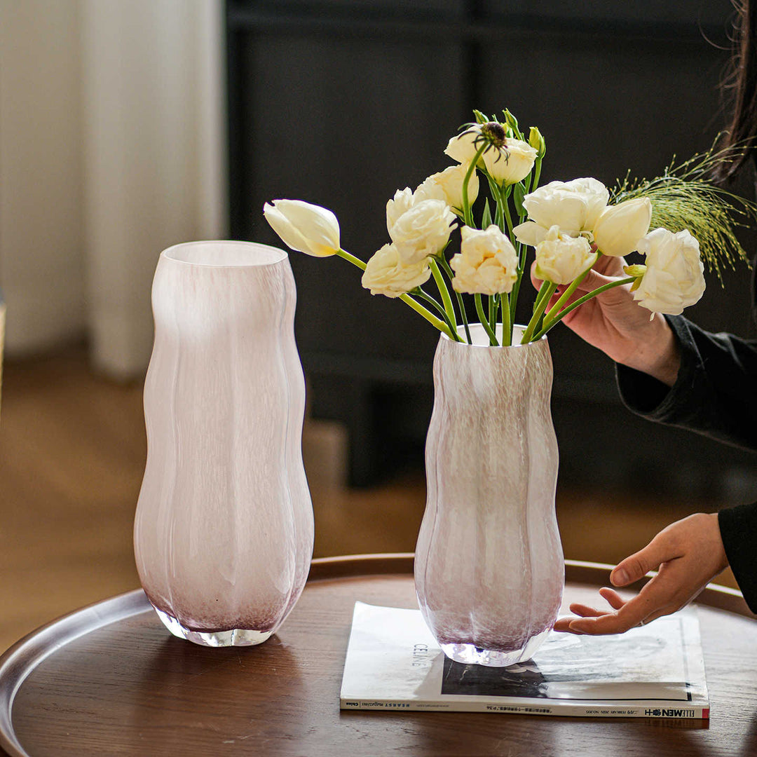 Mouthblown Textured Decorative Glass Vase with Organic Curved Silhouette Karnz