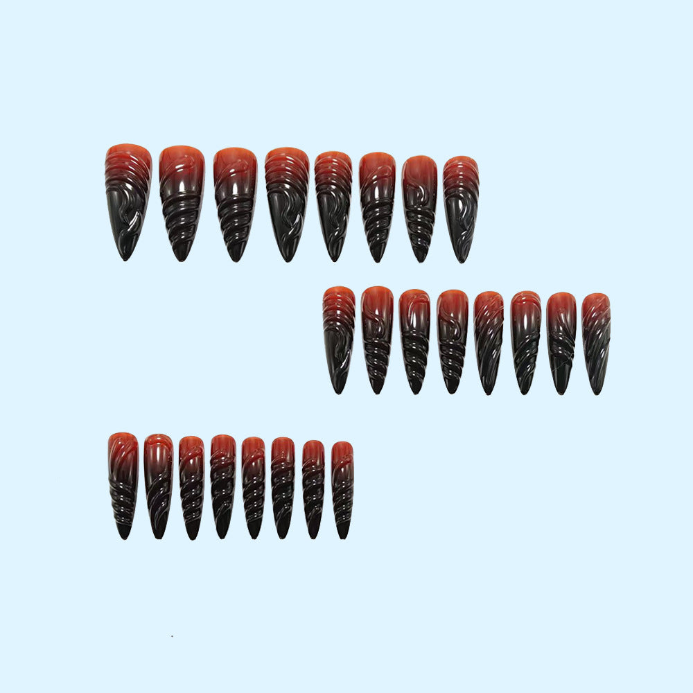 Kunstnagelset mit Eleganten Spitzen und Schwarz-Rotem Farbverlauf Karnz