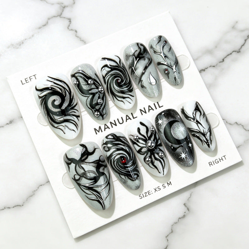 Künstlerisches Schwarz-Weiß Press-On Nagelset