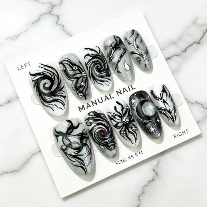 Künstlerisches Schwarz-Weiß Press-On Nagelset