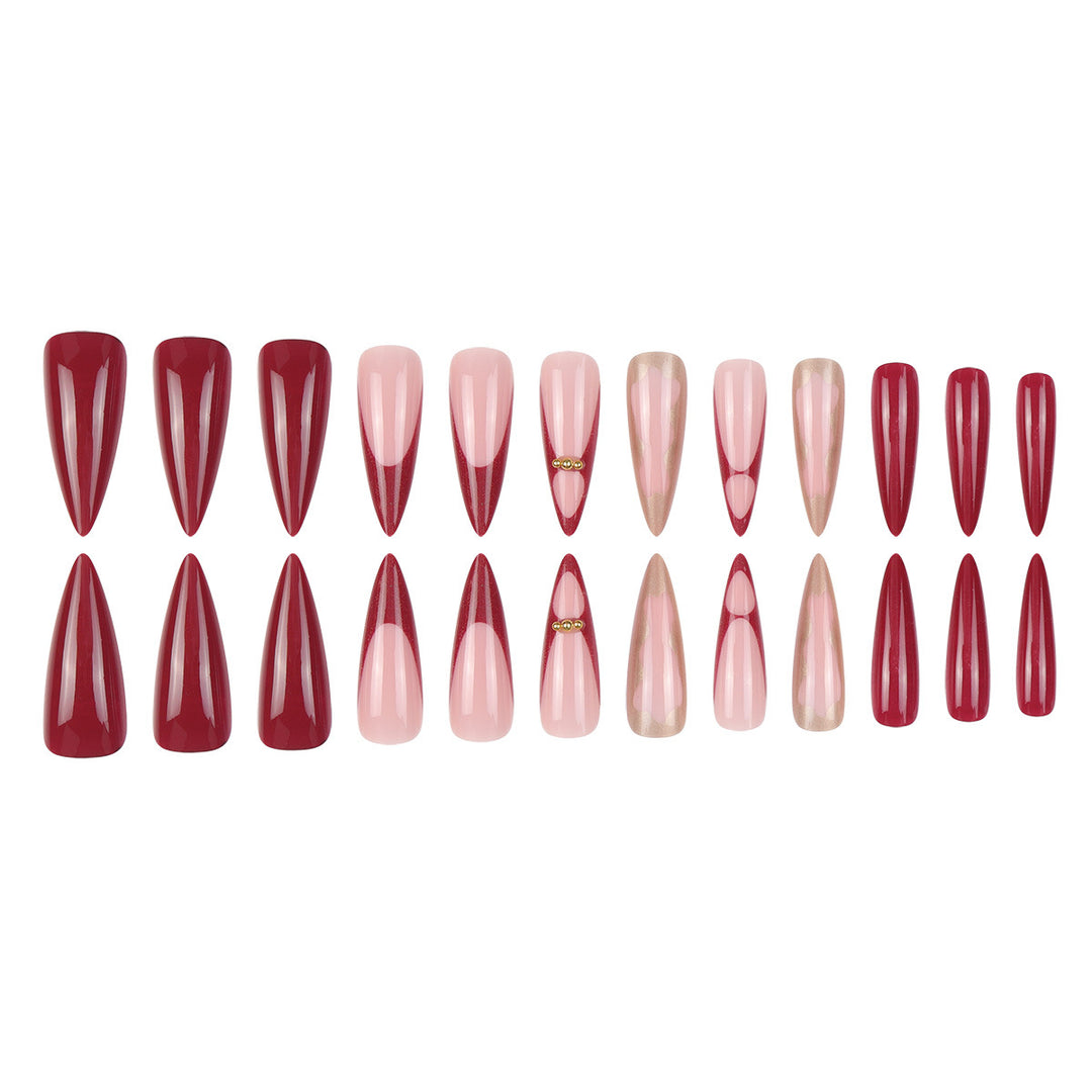 Gradient Stiletto Druck-auf-Nägel mit goldenen Akzenten Karnz