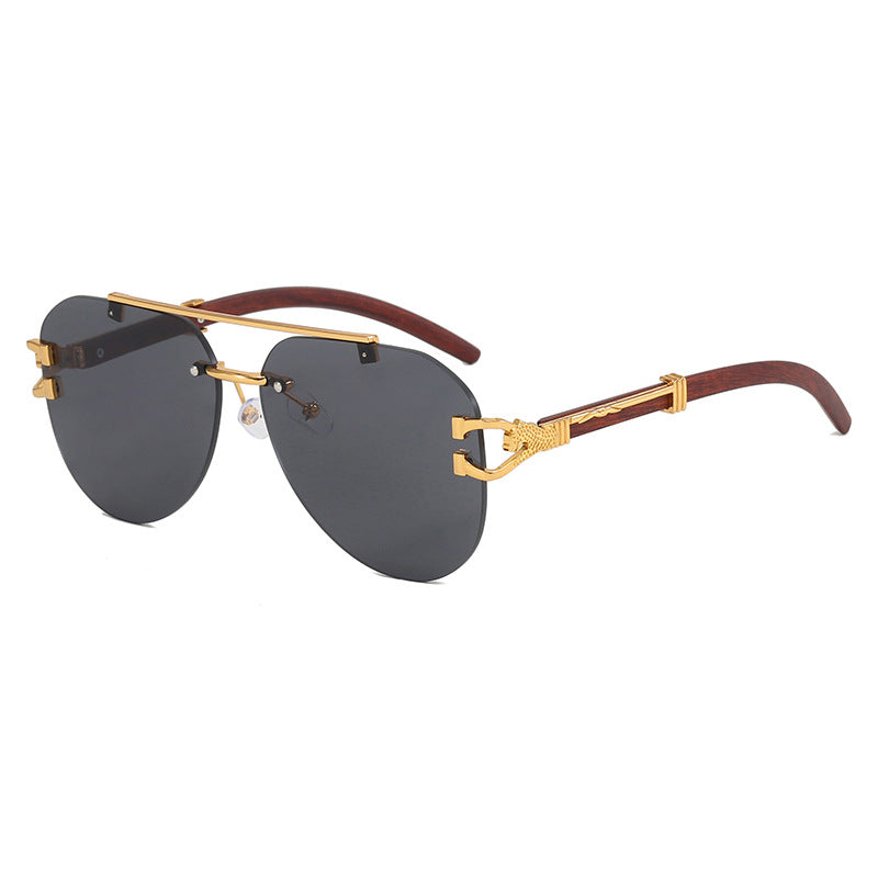 Damen modische Piloten-Sonnenbrille mit luxuriösen Metallakzenten und Holzdetails Karnz