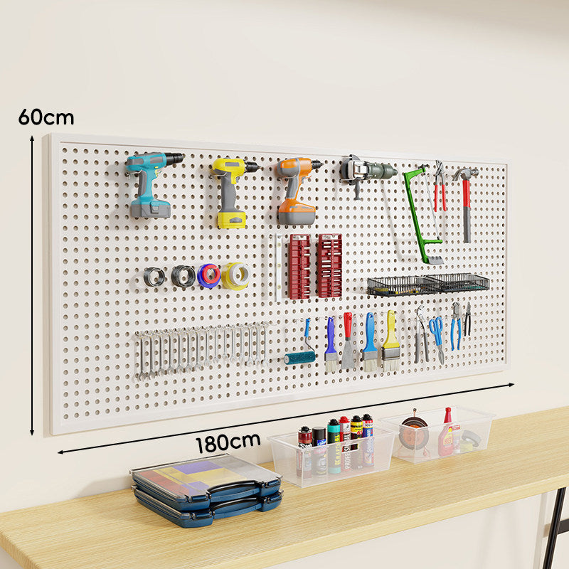 Wandmontiertes perforiertes Metall-Pegboard-Werkzeugorganisator-Panel mit modularen Haken und Aufbewahrungsbehältern