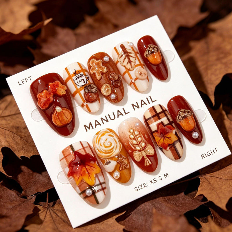 Saisonale herbstliche Press-On-Nagel-Set