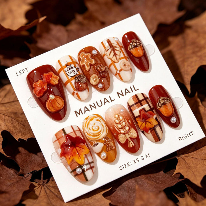 Saisonale herbstliche Press-On-Nagel-Set