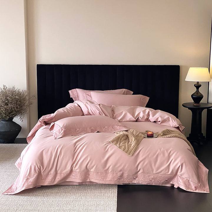 Luxus Baumwoll-Satin Bettbezug Set mit Spitzenbesatz Säumer & Dekokissenbezüge