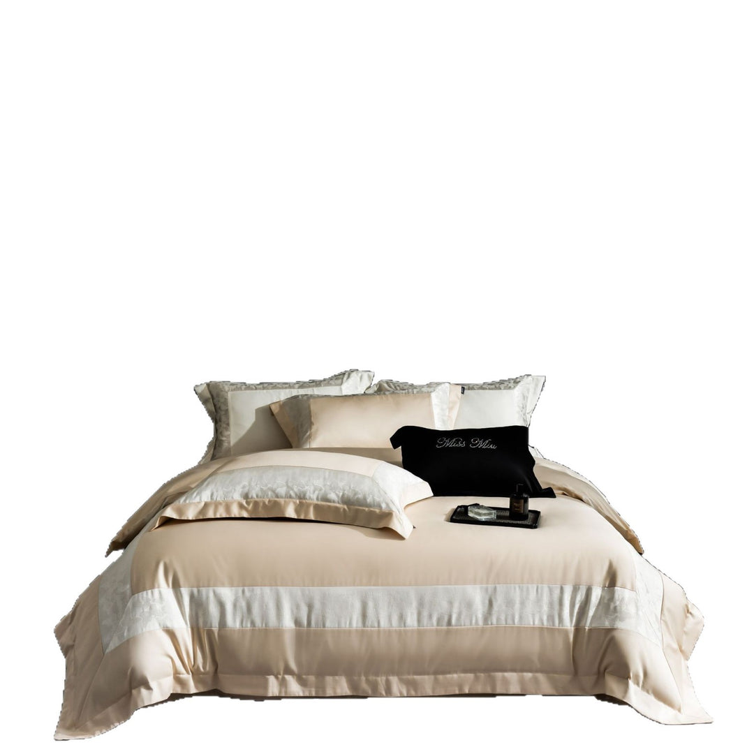 Ultra-weiches Satin-Jacquard-Bettbezug-Set mit bestickten Oxford-Kissenbezügen