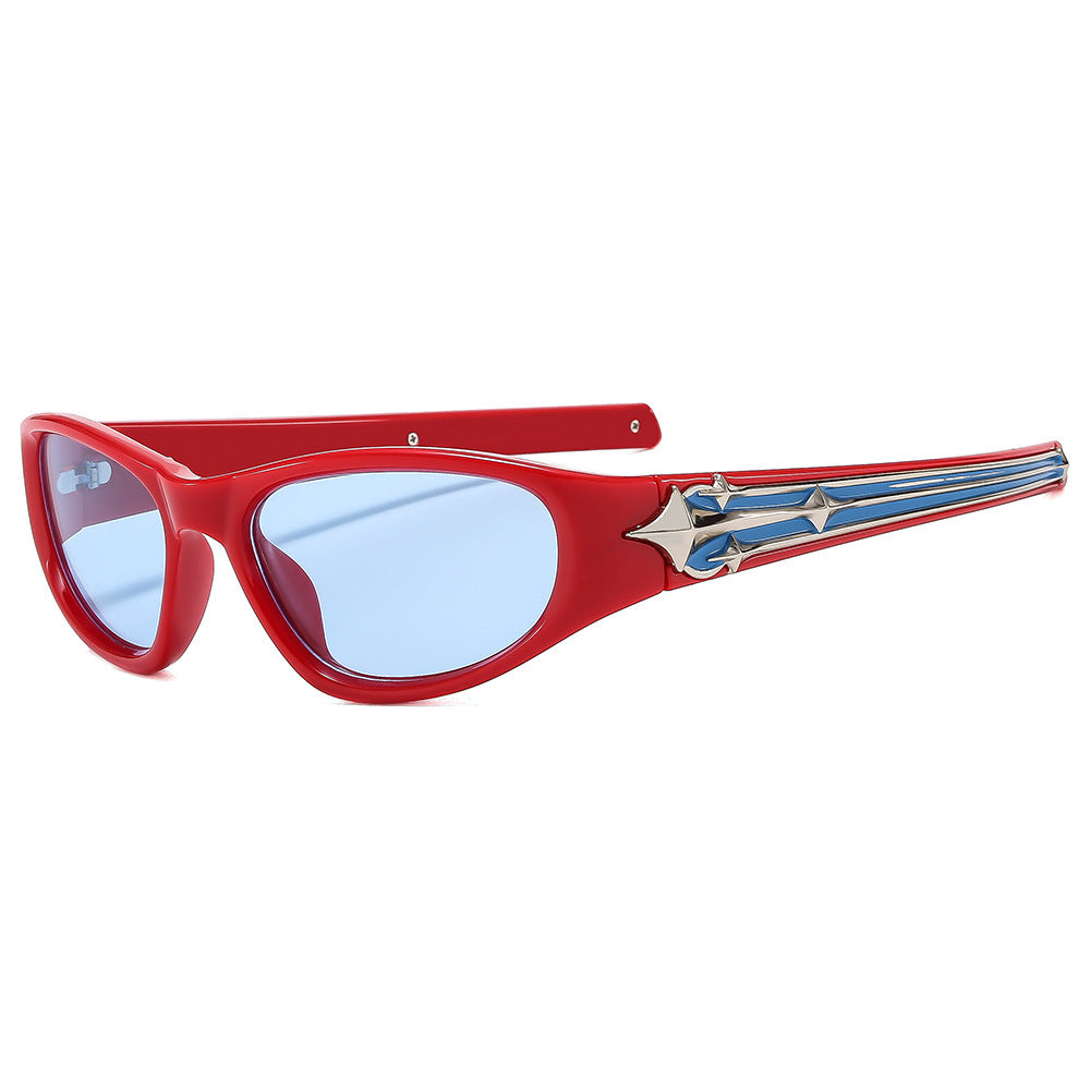 Modebewusste Shield-Sonnenbrille mit dekorativem Rahmendesign Karnz