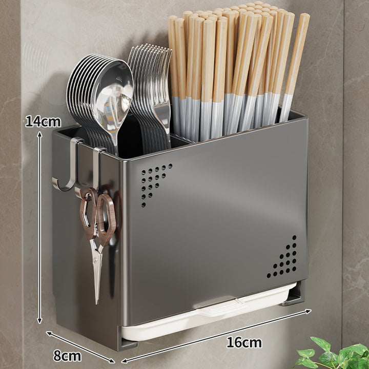 Wandmontierter Ablagebesteckorganizer mit abnehmbarem Tablett und Haken