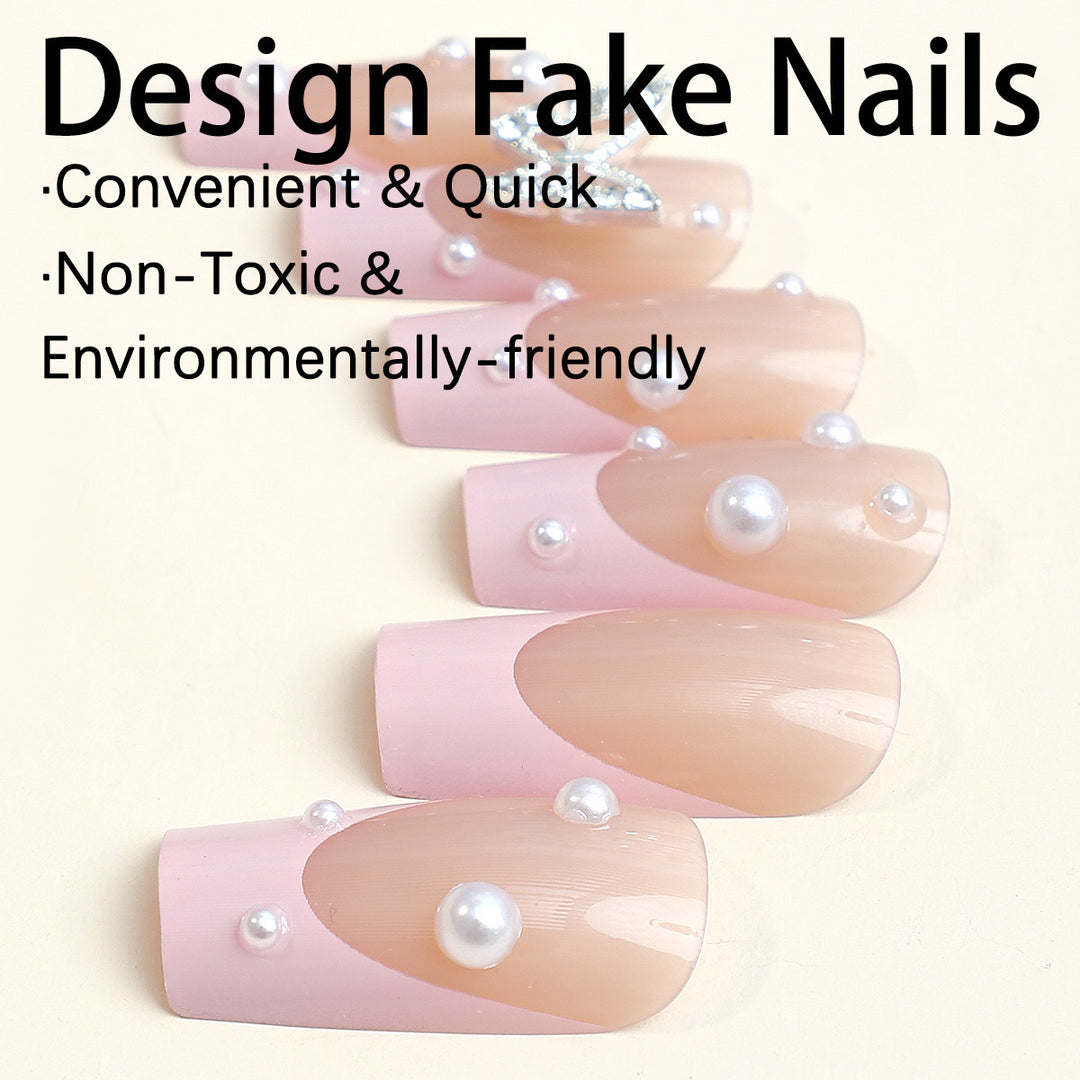 Kunstnagelset mit stilvollen 3D-Perlen- und Glitzerverzierungen Karnz