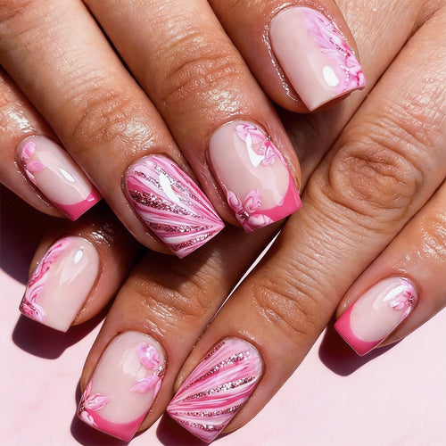 Künstlerische florale Gel Press-On Nägel Karnz