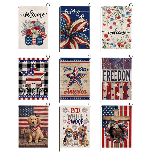 Outdoor Jute Gartenflagge mit patriotischem Fourth of July Einmachglas Blumengrussdesign