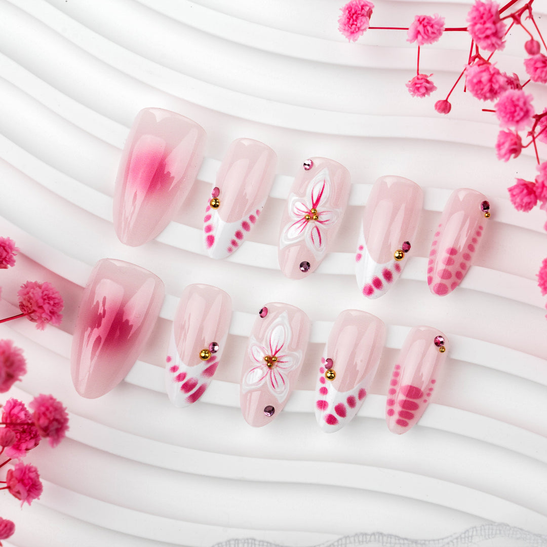 Floral Design Stiletto Press-On Nägel Karnz