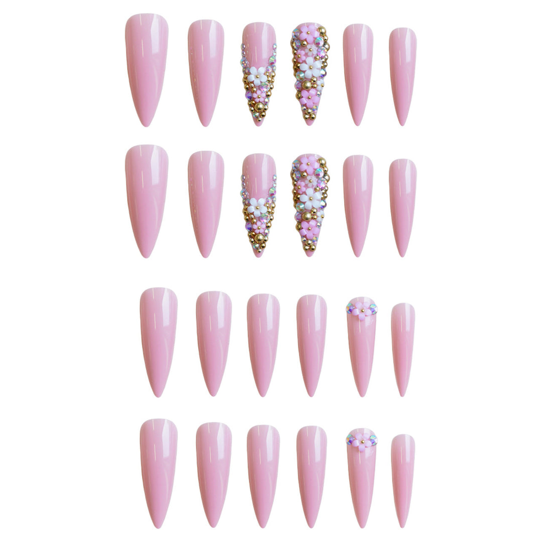 Kunstnagelset mit floralen 3D-Verzierungen und Glitzer Karnz
