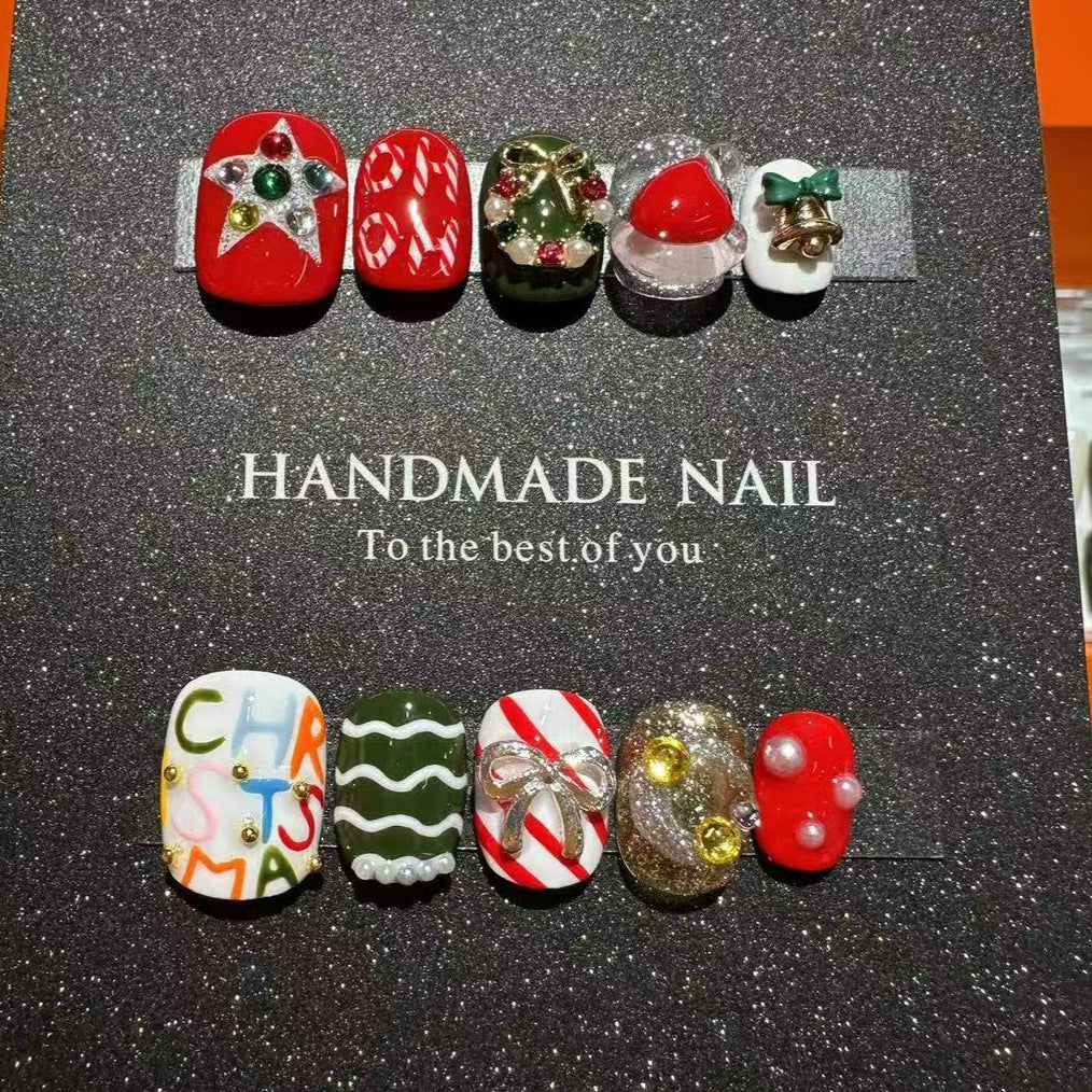 Handgemachtes, urlaubsbezogenes Press-On Nail Art Set