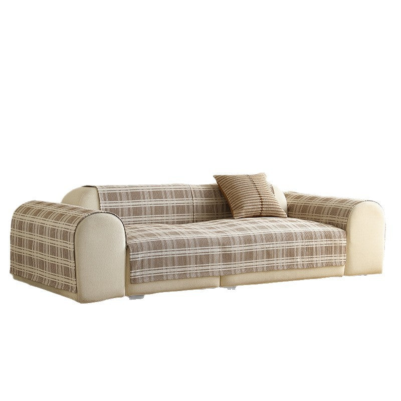 Rutschfeste Sofaüberwurf‑Schutzdecke mit Armlehnenansatz und Plaid‑Webstruktur