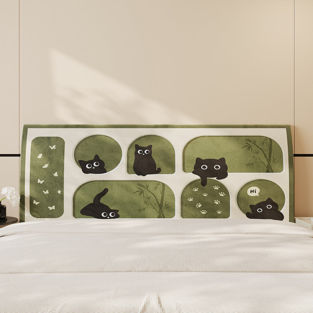 Decorative Padded Headboard Panel Cover with Playful Cartoon Cat Print