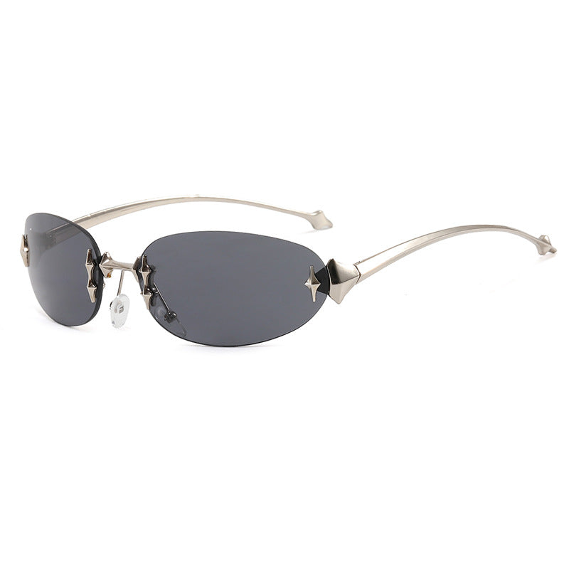 Damen modische Sonnenbrille im futuristischen Design mit verspiegeltem Rahmen Karnz