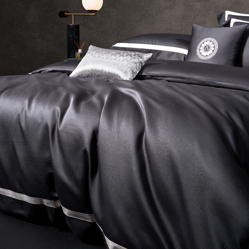 Premium strukturierten Baumwoll-Satin Bettbezug Set mit Satin-Paspel und reversibler Mikrosatin Rückseite