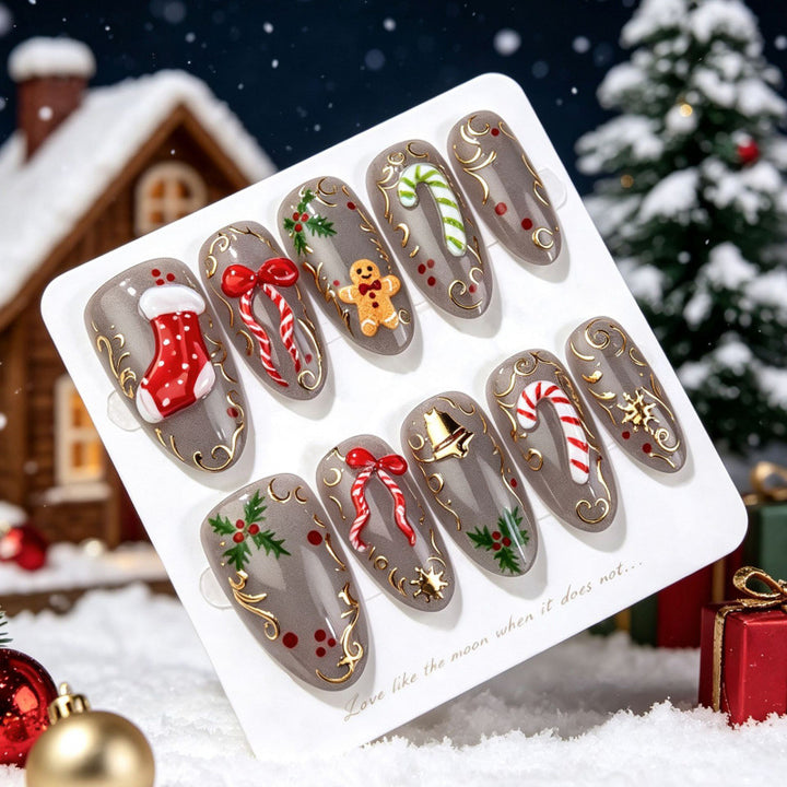 Festliches Feiertags-Themen Press-On Nagelset