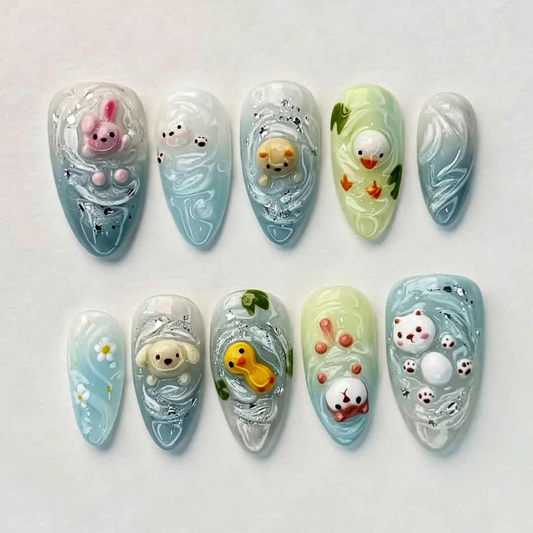 Verspieltes Tier-Themen Press-On Nagelkunst Set
