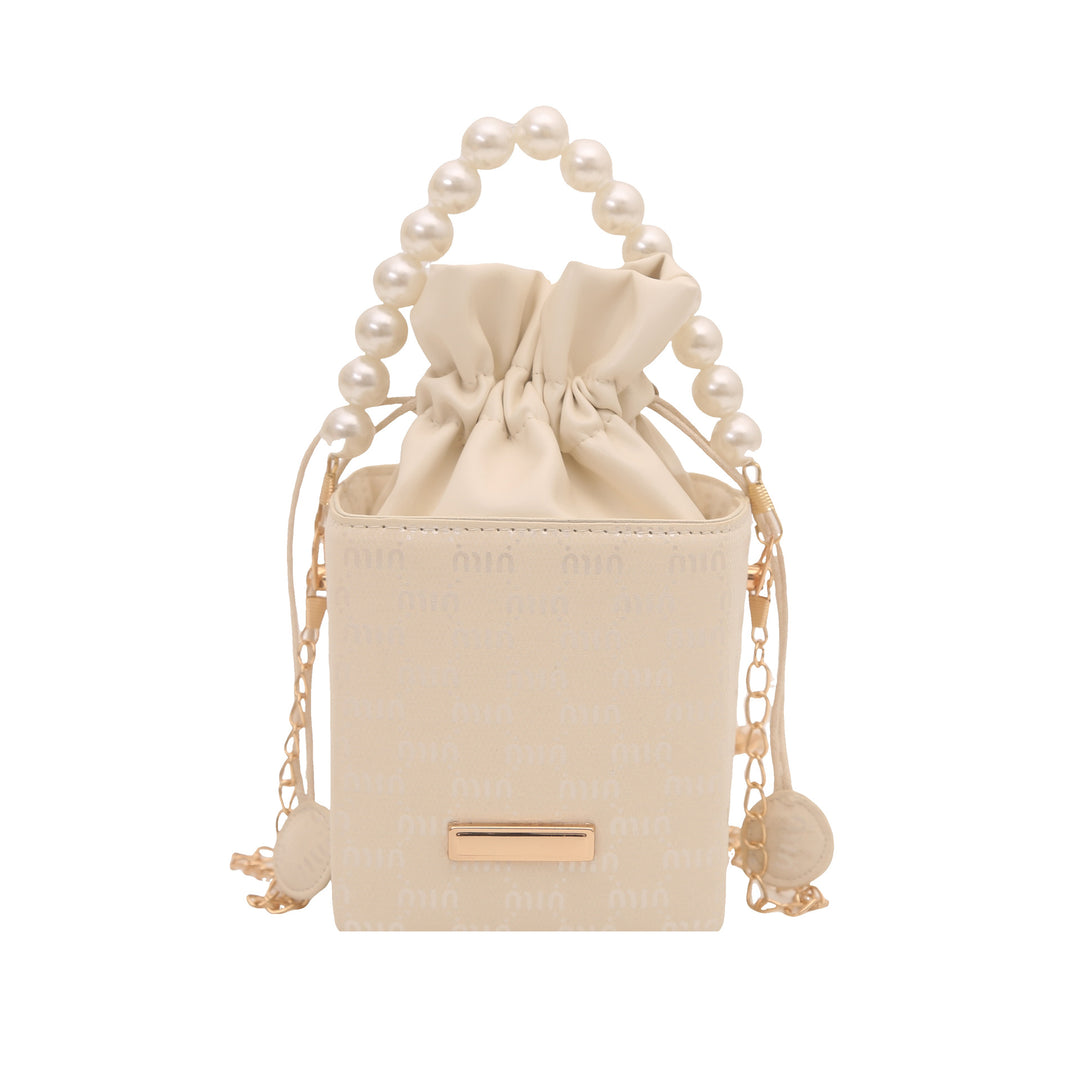 Elegante Mini-Eimer-Tasche mit Perlenhenkel Karnz