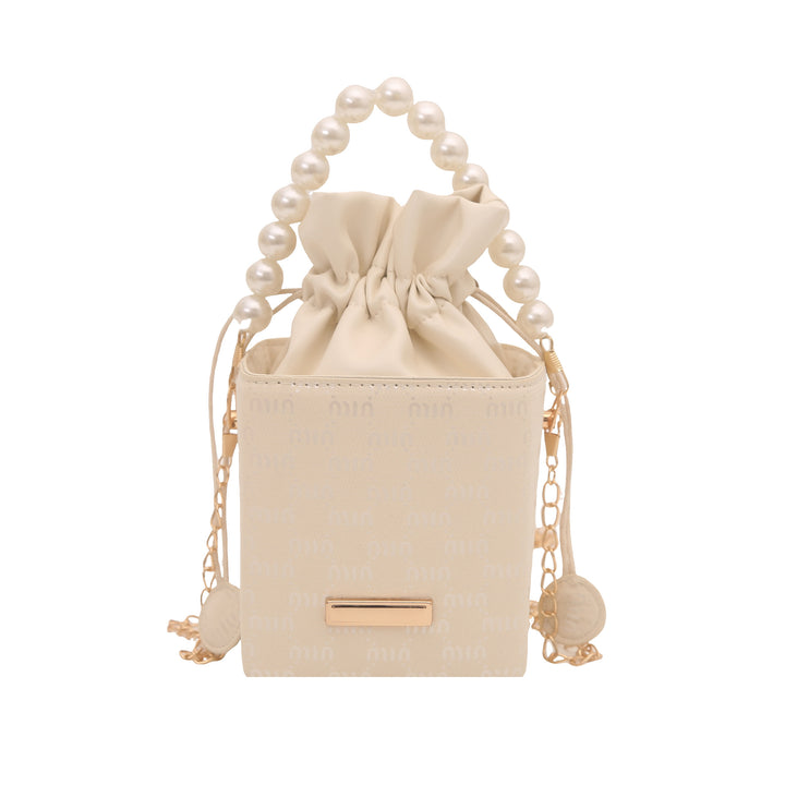 Elegante Mini-Eimer-Tasche mit Perlenhenkel Karnz