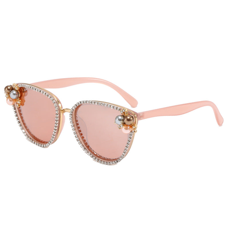 Damen glamouröse Sonnenbrille mit Perlen- und Kristalldekoration Karnz