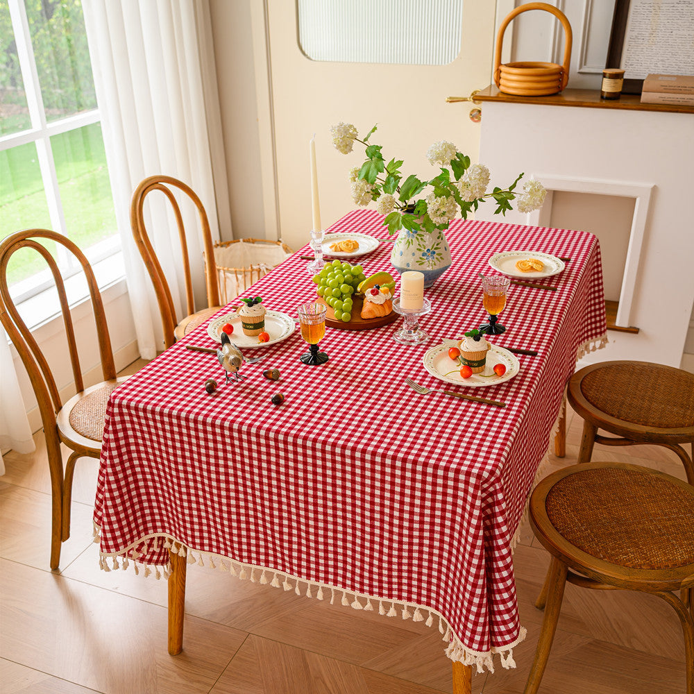 Gingham-Muster Tischdecke mit Fransenbesatz