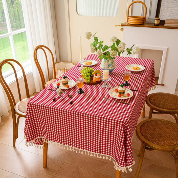 Gingham-Muster Tischdecke mit Fransenbesatz