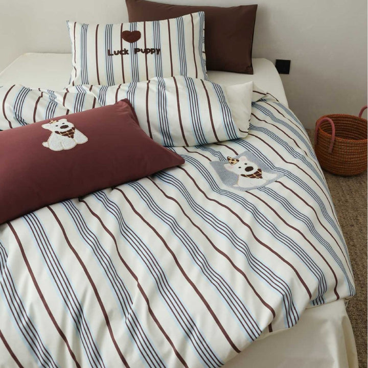 Bettwäsche-Set aus Baumwollsatin mit gestickten Kirsch-Motiven