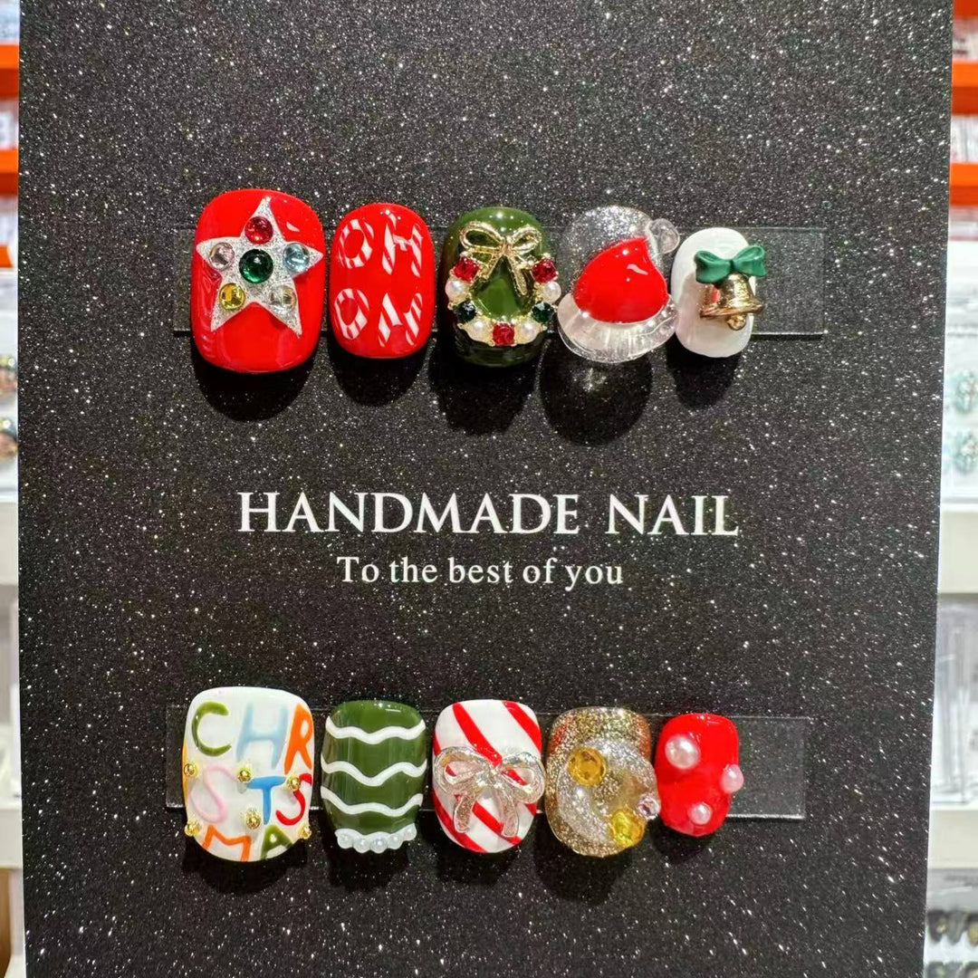 Handgemachtes, urlaubsbezogenes Press-On Nail Art Set