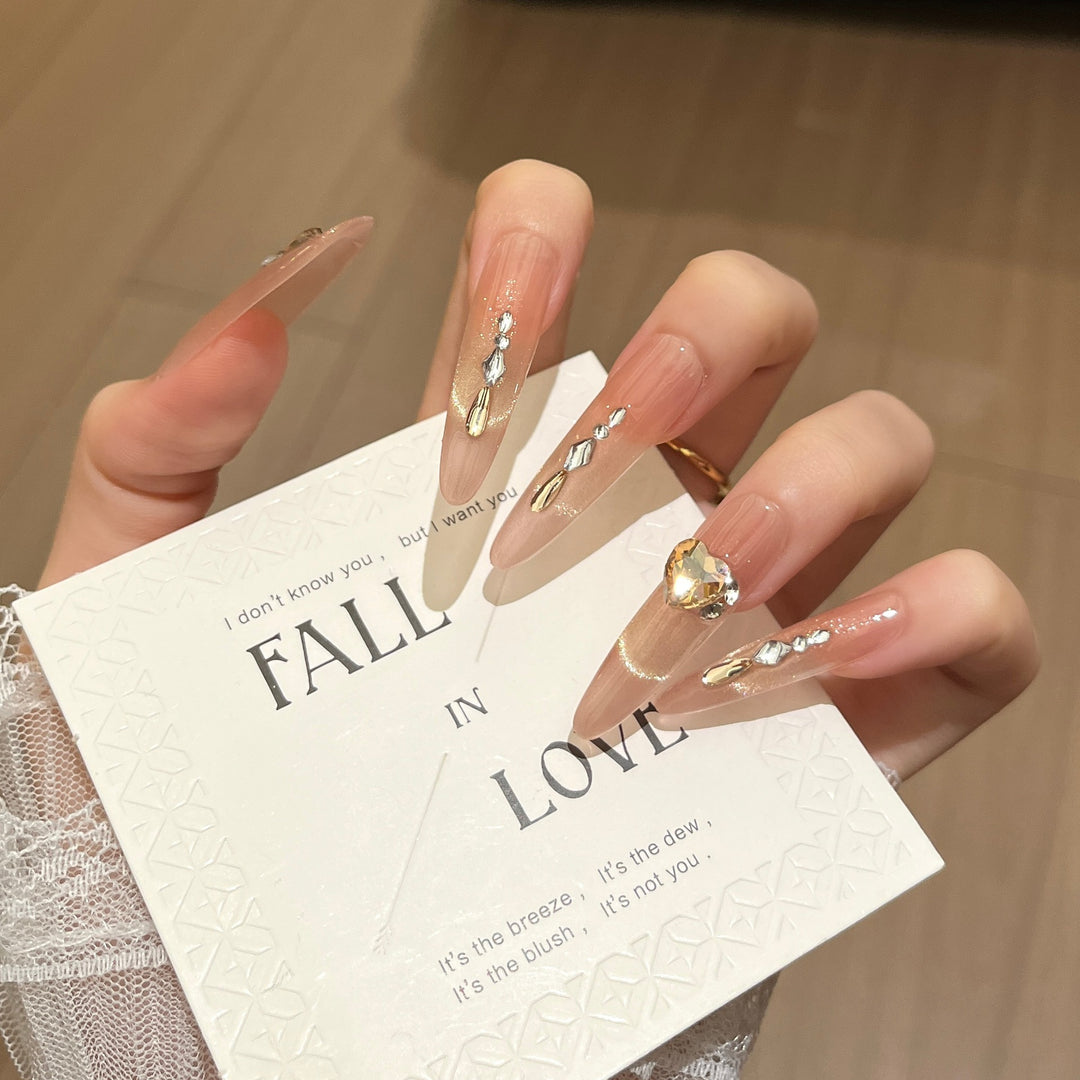 Elegante mit Strass veredelte lange Press-On Nägel Erweiterungen Karnz