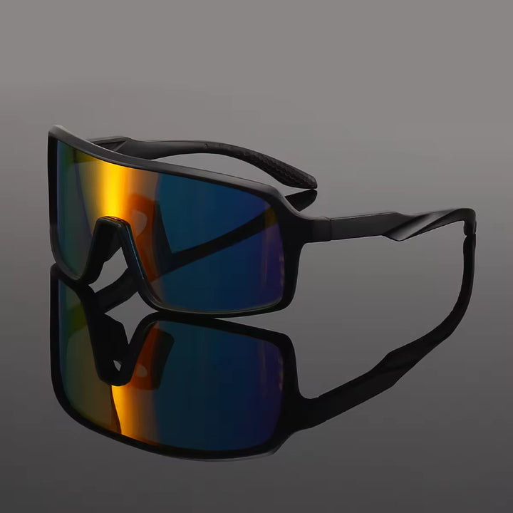 Damen modische Sonnenbrille im futuristischen Design mit großflächigen Gläsern Karnz