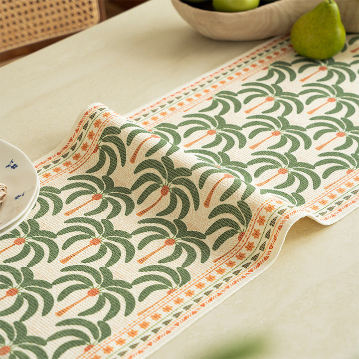 Gewebter Tischläufer mit floraler Wiesenblumen-Jacquard und Fransen Karnz