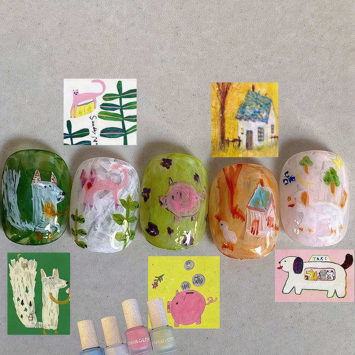Künstlerisches katzenmotiviertes Press-On-Nagelkunstset Karnz