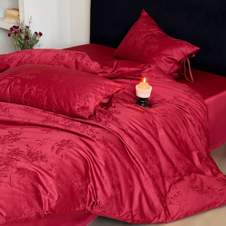Jacquard Satin Botanisches Bettdeckenbezug-Set mit Umschlagkissenbezügen